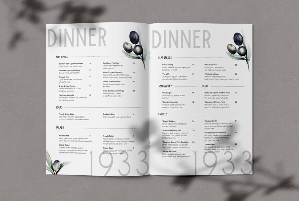 Restaurant menu brand design